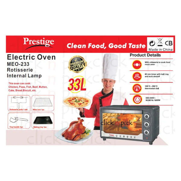 Prestige 33L Electric Toaster Oven - Versatile Kitchen Appliance for Baking, Toasting, and More, with a 33-Liter Capacity for Your Cooking